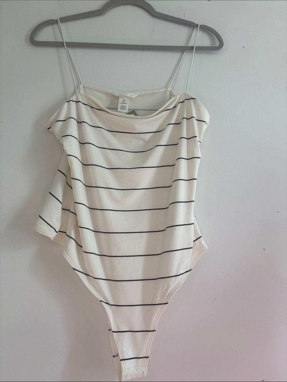 H&M Cream and Black Striped Draped Neck Bodysuit